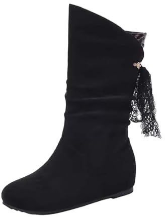 Generisch Bottines pour femme - Élégantes - Courtes - En daim - Pointues - À enfiler - Style médiéval - Bottes mi-hautes - Bottes western, Noir , 36 EU
