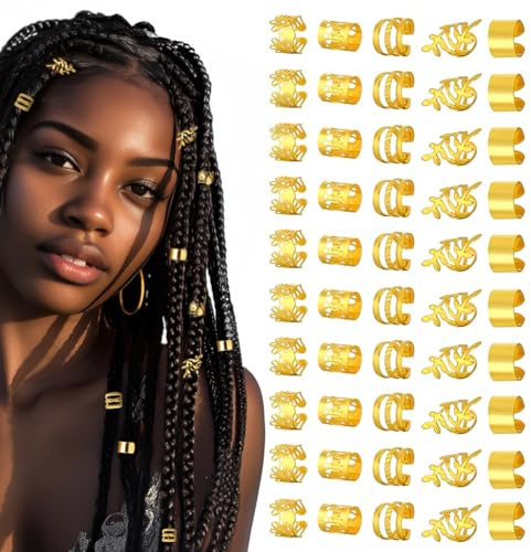 BCHKO 50 Pezzi Accessori per Capelli per Treccine, Gioielli per Dreadlocks, Clip a Spirale, Fermagli per Capelli in Alluminio Regolabili (Oro)