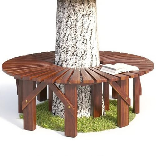 Panchina per albero in legno resistente, curva, per giardino, patio, sedia a doghe, supporto per piante da esterno, decorazione per giardino/cortile/cortile