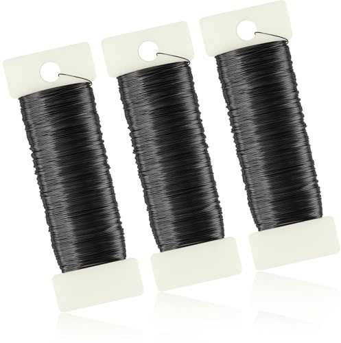 NISENTIA 150 m × 0,35 mm filo sottile nero 3 rotoli di filo sottile per fai da te, filo di rame, filo per fiori, per decorazioni natalizie, artigianato, filo di perline, filo nero (50 m/rotolo)