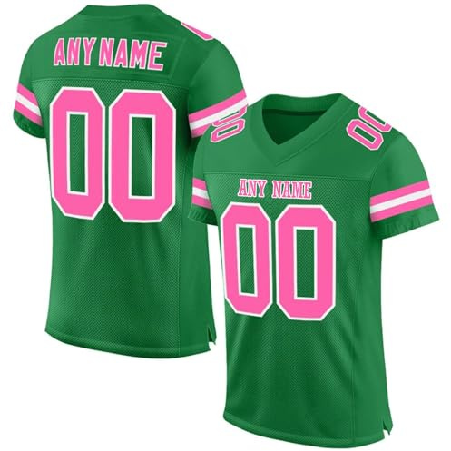 Maillot de Football Américain Personnalisé | pour Hommes, Femmes, Ados et Enfants | T-Shirt à Manches Courtes Style Rugby avec Nom et Numéro Vert