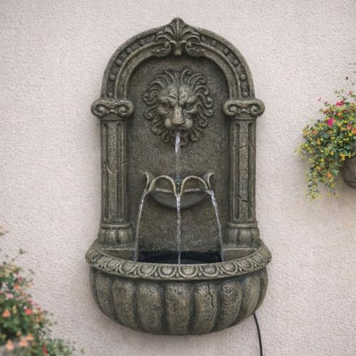 Festive Lights Fontana solare a LED, 55 cm, con testa di leone, italiana, alimentata a energia solare e USB, per interni ed esterni, per giochi d'acqua da giardino