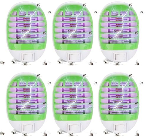 mizikuu 6 Piezas Mata Mosquitos Tipo Enchufe, Lámpara Antimosquitos Electrico con UV Lámpara Lámpara Mata Mosquitos Sin Químicos Puede Matar Moscas Polillas para Salón Oficina Cocina Verde
