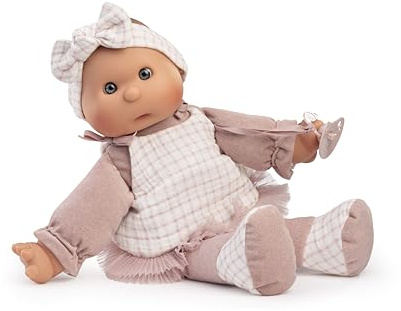 Muñecas Antonio Juan Mi Primer Bailarina, Muñeca de Tela Suave para Primera Infancia, con Vestido de Cuadros Rosa y Tutú, Incluye Chupete y Diadema con Lazo
