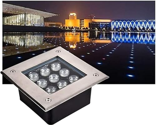 QICBYING Foco LED Para Exteriores - Lámpara De Jardín Enterrada De 9W, Foco LED Empotrable En El Suelo Con Clasificación De Impermeabilidad IP65, Lámpara De Pie Cuadrada(Blue Light,9W(24V))