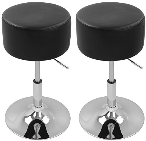 WOLTU Design Hocker mit Hebel, 2er Set, stufenlose Höhenverstellung, verchromter Stahl, Antirutschgummi, pflegeleichter Kunstleder, gut gepolsterte Sitzfläche, Schwarz