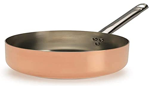 Pentole Agnelli ALCU107PI24 Casseruola Bassa, Rame stagnato con doppio fondo per induzione, con Manico tubolare in acciaio Inox, 24 cm