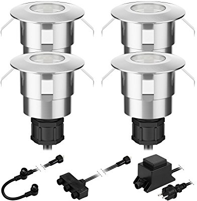 ledscom.de LED Boden-Einbauleuchte Atria für außen Aluminium warm-weiß, je 14lm, IP65, 40mm Ø 4er Set