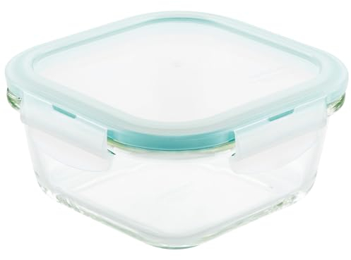 LocknLock Eco Ovenglass Glass Food Storage Containers with Lids 500ml - Airtight, Leakproof Square Glass Food Container with Recycled Plastic Lid, Oven Safe, Dishwasher Safe, 14 x 14 x 6.7cm
