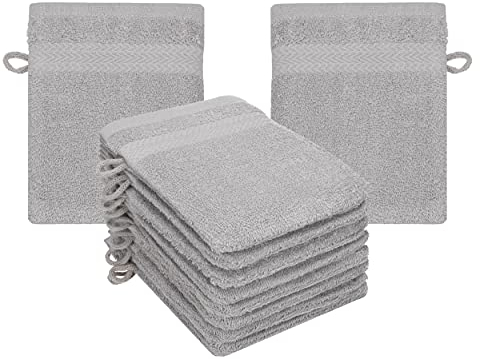 Betz Premium Waschandschuhe 10-teilig - Frottee Waschlappen Gesicht reinigen - aus 100% Baumwolle - Babywaschhandschuh - Silbergrau