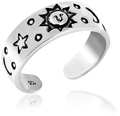 Celestial Sky Sun Moon and Star .925 Sterling Silver Toe Ring or Pinky Ring