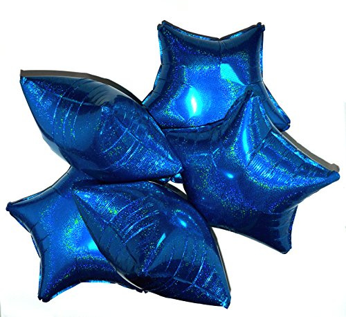 Happium Star holografiska folieballonger Paket med 5 helium 18 tums stjärnballonger folieballongset för födelsedagsfest Examen Baby Shower bröllopsdagsfestdekorationer (blå)