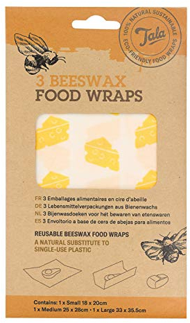 Tala Reusable Beeswax Food Wraps, Cheese Patterned Design, 3 Bags Measuring 18 x 20 cm, 25 x 28 cm and 33 x 35.5 cm