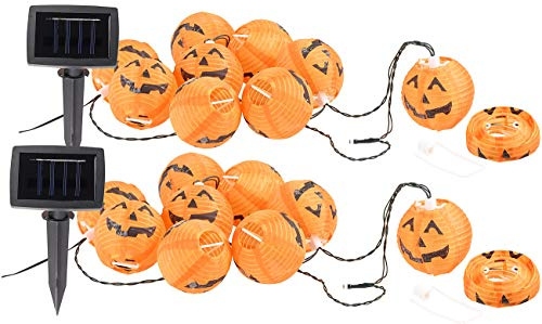2 guirlandes à LED avec 10 lampions citrouilles dHalloween - Solaire [Lunartec]