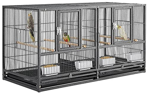 Yaheetech Cage Oiseau Volière Oiseaux Intérieur Exterieur pour Perruche Canari avec Accessoires complets 2 Portes en Métal 95,5 x 45,5 x 52,5cm Noir