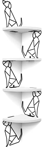 Alsonerbay Dog Shaped Corner Shelf Wall Mount, 4 Tier Floating Corner Shelves, Rustic Wood Wall Shelves for Bathroom Bedroom Living Room Kitchen, White Wash