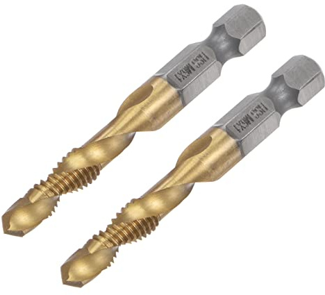 uxcell Combination Drill and Tap Bit, 1/4 Hex Shank M6 x 1 Metric Titanium Coated High Speed Steel 4341 Spiral Flute Drilling Tapping Tool 2pcs