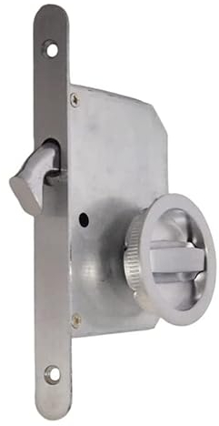 bricoleva.it Kit Serratura Porta Scorrevole Rosetta Tonda Con Nottolino, Maniglia con Serratura per Porta Scorrevole (Colore Cromo Satinato)