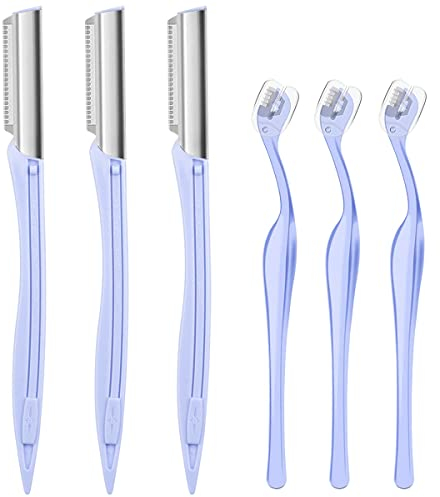 Face Razor Eyebrow Razors Face Shavers with Cover for Women 6PCS Dermaplaning Blades kit for Face Eyebrow Shaper Tool Hair Trimmer Facial Razors for Women - Blue