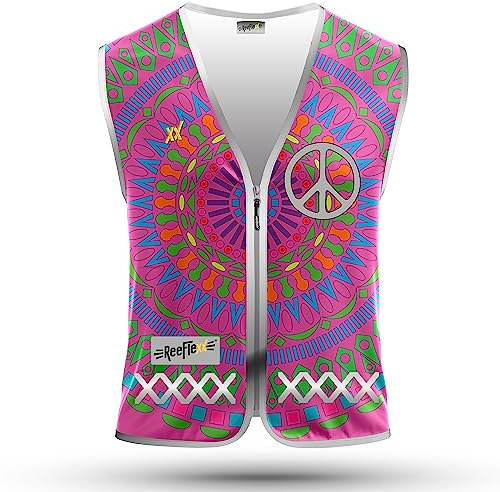 REEFLEXX Warnweste Damen Sicherheitsweste, erhöhte Sichtbarkeit im Straßenverkehr, Joggen, Fahrrad oder Auto, Pink Mandala, Größe S/M