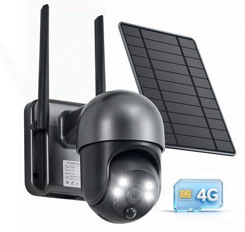 4G Cellular Security Camera Wireless Outdoor Solar Powered with SIM Card, No WiFi Needed, Motion Detection, 2K HD Color Night Vision, Waterproof, 2-Way Audio, Phone Alert, SD Card and Cloud Storage