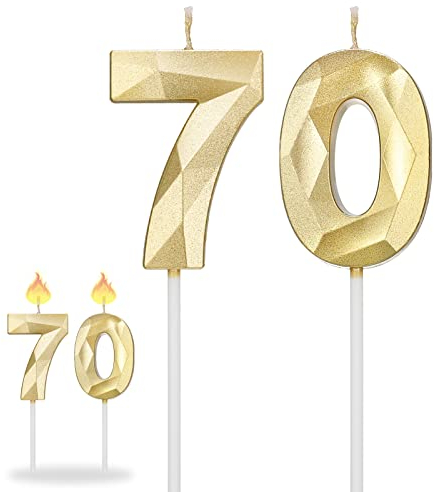 Fanshiontide 70. Geburtstag Kerzen, Gold Geburtstagskerzen Zahlen 70 Kerze 7 und Zahlenkerze 0, Kuchen Deko 70 Geburtstag Tortenaufsätze für Feier Lieferungen Jahrestag Party