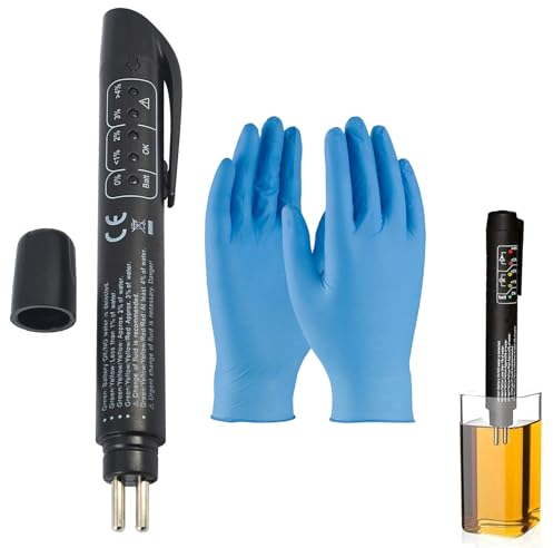 Bremsflüssigkeitstester,Bremsflüssigkeit Tester,Bremsflüssigkeitstester Auto,Bremsflüssigkeitsprüfer,Bremsflüssigkeit Tester Auto,Bremsöltester,5 LED Anzeige für DOT3,DOT4,DOT5,mit zwei Handschuhen