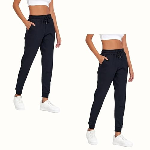 COMEOR Jogginghose Damen - Baumwolle Sporthose Lang Warme Trainingshosen, Frauen Freizeithosen, Sweatpants mit Regular Passform für Fitness, Yoga, Freizeit (2 Pack Schwarz L)