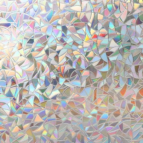 Zindoo Vinilos para Cristales Vinilo Adhesivo Cristal 3D Efecto Arcoiris 30 × 200cm Estático Anti UV Translucido Vinilo Ventana Decorativo para Dormitorio Sala Comedor Cocina