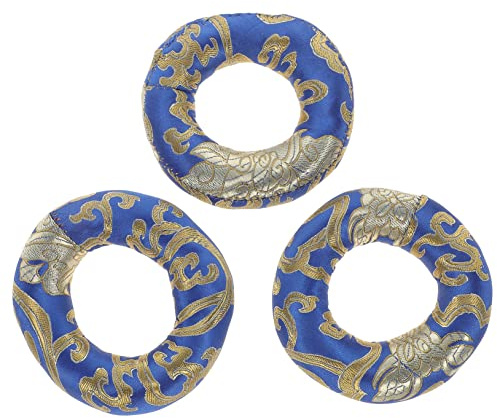 TOYANDONA 3 Piezas Almohadilla De Cuenco De Sonido Cojín De Tazón De Sonido Hecho a Mano Tapete De Cuenco Tibetano Instrumentos Anillo De Cuenco Tibetano Algodón Campana De Bronce Delicado