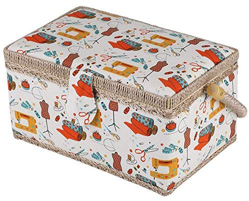 Panier à couture avec poignée - Grande capacité - Beau panier de rangement en tissu imprimé pour petits articles divers