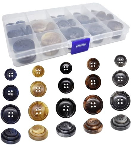 90Pcs Faux Buffalo Horn Suit Coats Buttons 5 Color 3 Size (15MM, 20MM, 25MM) for Jacket Sleeves and Pants Sport Coat Uniform by LE-stone