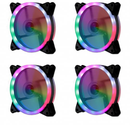 JZK 4PCS 120x120x25mm 12V RGB LED Ventilador de enfriamiento de Caja de PC de bajo Ruido 120 mm, Ventilador sin escobillas de 12 cm CC, luz LED Colorida Caja de computadora Ventilación