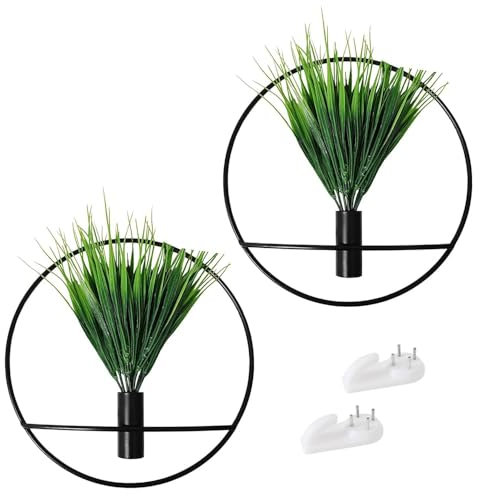 Gachiwar Pack of 2 Artificial Plant Black Wall Decoration with 2-Piece Metal Hanging Flower Pot, Artificial Plant and Wall Art for Home, Office and Hallway Suspension