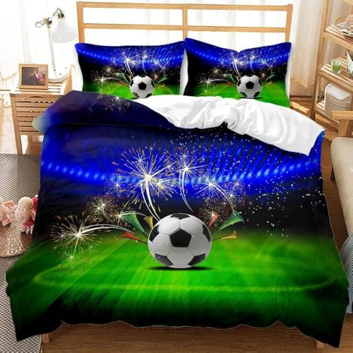 JLCZBT Ropa de cama infantil de 135 x 200 cm, diseño de fútbol con estampado 3D, funda nórdica para niños y adolescentes, fanáticos del fútbol, diseño deportivo, color azul, con funda de almohada (A-1