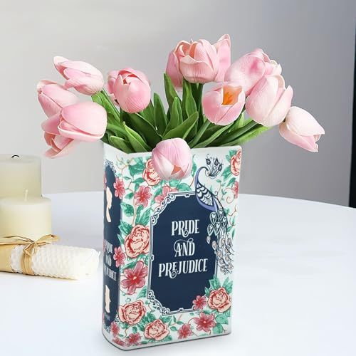 Decorative Ceramic Book Vase for flowers, Cute Vase for Bookshelf Decor, Creative Gifts for Book Lovers, Modern Personalised Ornaments for Floral Arrangement Home Bedroom Living Room Office (3)