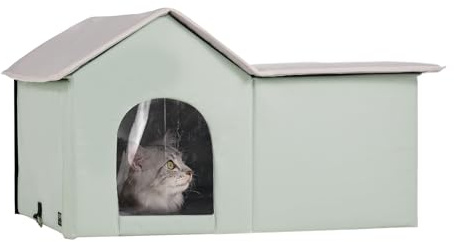 VEVOR Maison Chat Chauffante, Niche Chat Extérieur avec Coussin Chauffant, Température Réglable, Minuterie, Abri Hiver pour Chats Pliable en Tissu Oxford 600D Confortable pour Rester au Chaud, Vert, L