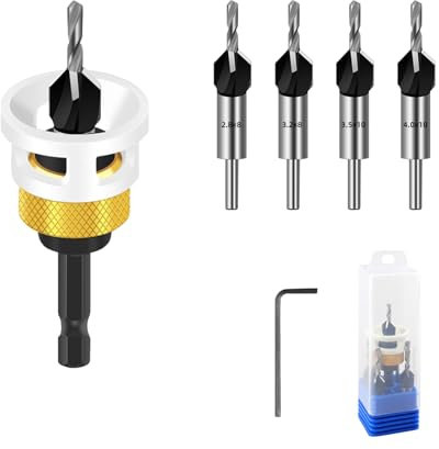 ACESOME Juego de 6 brocas avellanadoras cónicas, juego de avellanadores HSS, avellanadores de acero al carbono con tope de profundidad, broca avellanadora para madera con vástago hexagonal de 1/4