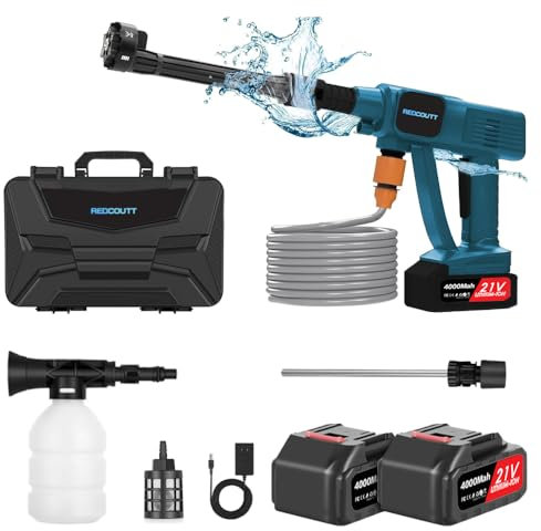 Akku Hochdruckreiniger, 21V Hochdruckreiniger Pistole, Ausgestattet mit Zwei 4000mah Akkus, 6-In-1 MultifunktionsdüSe, 5 Meter Schlauch, Hochdruckreiniger Akku zum Auto Und Gartenwaschen