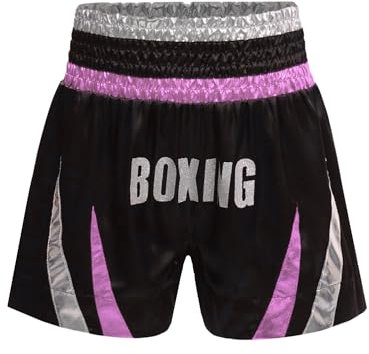 CHICTRY Muay Thai Short Kinder Muay Thai Hose Junior Jungen Und Mädchen Kickboxen Hose Für Kampfsport Käfigkampf Und Training Rosa und Silber 122-128
