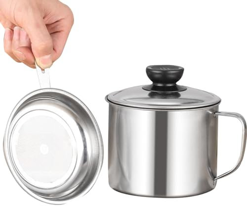 Contenitore per grasso da cucina, contenitore per olio da cucina, corpo della pentola di grande capacità, separatore di olio da cucina in acciaio inox con filtro, resistente per casa, campeggio