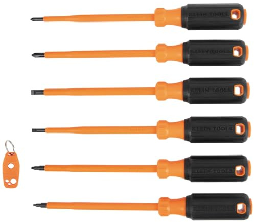 Klein Tools 85077INSR Insulated Screwdriver Set with Magnetizer, Made in USA, 1000V Electrical Screwdrivers, Phillips, Slotted, Square, 7-Piece