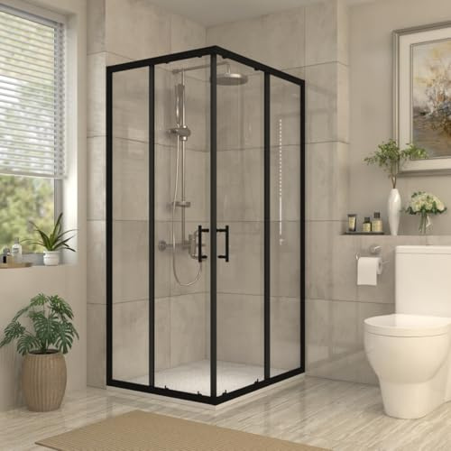 Aquariss 1000x800mm Black Framed Sliding Doors Corner Entry Rectangular Shower Enclosure 6mm Tempered Glass Screen Shower Cubicle