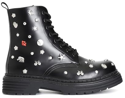 CAFèNOIR - Botines De Mujer Con Cordones Y Tachuelas De Fantasía, Para Mujer, Color Negro, Talla 40