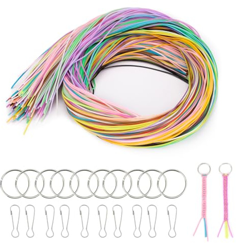 VINATO Kit Fili per Intreccio, 220 Pezzi - 200 Fili Elastici per Braccialetti in 20 Colori, con 10 Portachiavi e 10 Ganci per Chiavi, Kit per Creare Braccialetti e Accessori