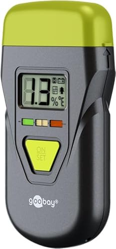goobay Feuchtigkeitsmessgerät für Holz, Beton, Gips & Wände – Digitales Feuchtigkeitsmesser mit LCD-Display, Temperaturanzeige, LED-Warnsystem & Hold-Funktion – Kompakt & präzise - 77832