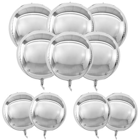 YuBeiKoo Ballon Disco, 10pcs 4D Aluminum Foil Balloons for Weddings ，Baby shower，Graduation， Ballon Argenté for Ballon Anniversaire Argenté， 22 15 Inch（Silver）