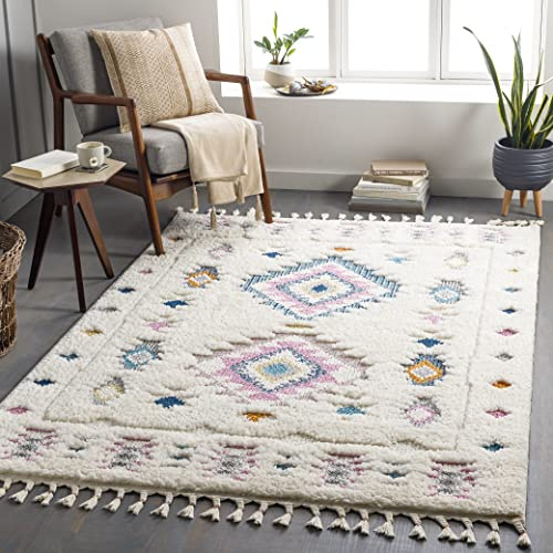 Livabliss Suva Wohnzimmer Boho, großer Schlafzimmer 160x213 cm für Esszimmer mit geometrischem Muster, Skandinavischer Wohnzimmer modern in Creme, Blau, Lavendel