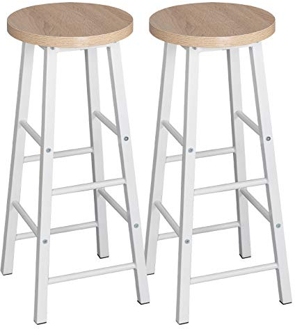 WOLTU Barhocker 2er Set mit Fußstütze, 71 cm Hohe Barstuhl aus Stabilem Metallgestell, Einfache Montage - für Küche, Bartheke und Esszimmer - Hell Eiche