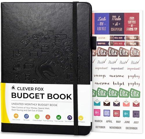 Clever Fox Livre de Budget – Planificateur Financier, Organiseur et Carnet de Suivi des Dépenses. Livre de Comptes Budget Mensuel Ménage et Finances Personnelles. Format Compact – Noir